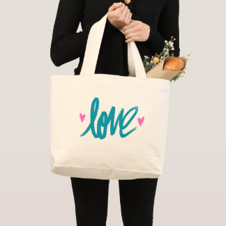 Bolsa Tote Grande Embrace The Love Turquoise Pink Heart Tote Bag