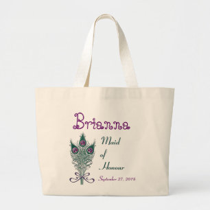 Bolsa Tote Grande Empregada doméstica do roxo da cerceta da pena do