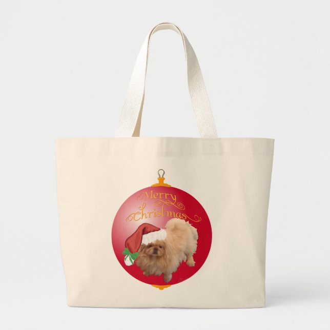 Bolsa Tote Grande Enfeite de Natal do Pequinês (Frente)