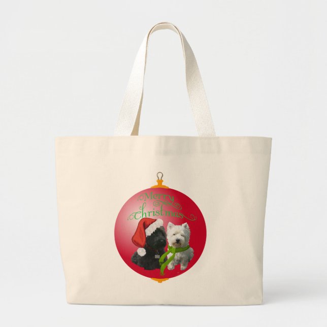 Bolsa Tote Grande Enfeite de Natal Westie Scottie (Frente)