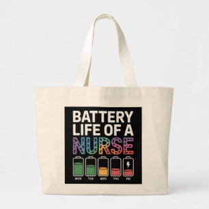 Bolsa Tote Grande Enfermeira Engraçada Bateria Vida Citação Colorido