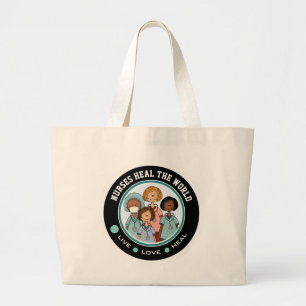 Bolsa Tote Grande Enfermeiras Curam o Mundo. Enfermeira Presente Sac