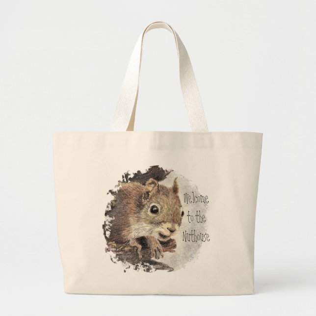 Bolsa Tote Grande Engraçado, bem-vindos ao Nuthouse, Esquilo, Animal (Frente)