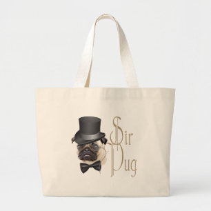 Bolsa Tote Grande Engraçado, Grande Chapéu Monóculo Sir Pug Dog