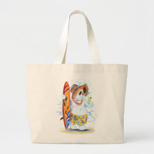 Bolsa Tote Grande Engraçado Summer Snowman Surfer bebe coquetel fre