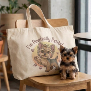 Bolsa Tote Grande Engraçado Yorkshire Terrier Cachorro Yorkie Filhot