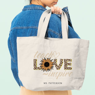 Bolsa Tote Grande Ensinar Amor Inspira Professora Sunflower Moderno