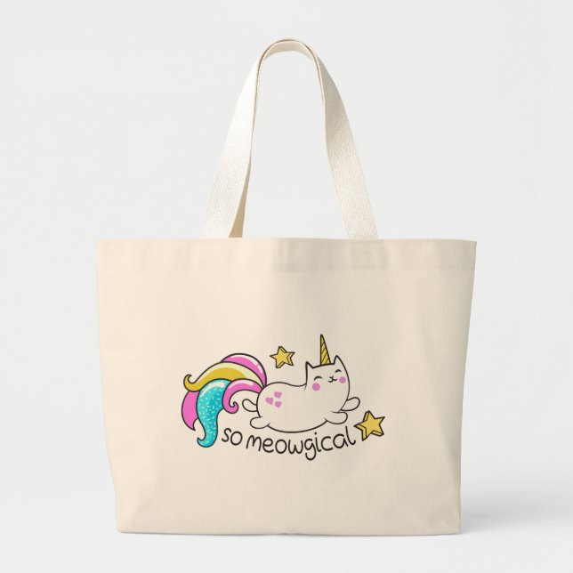 Bolsa Tote Grande Então brilha no brilho do gatinho branco meogical  (Frente)