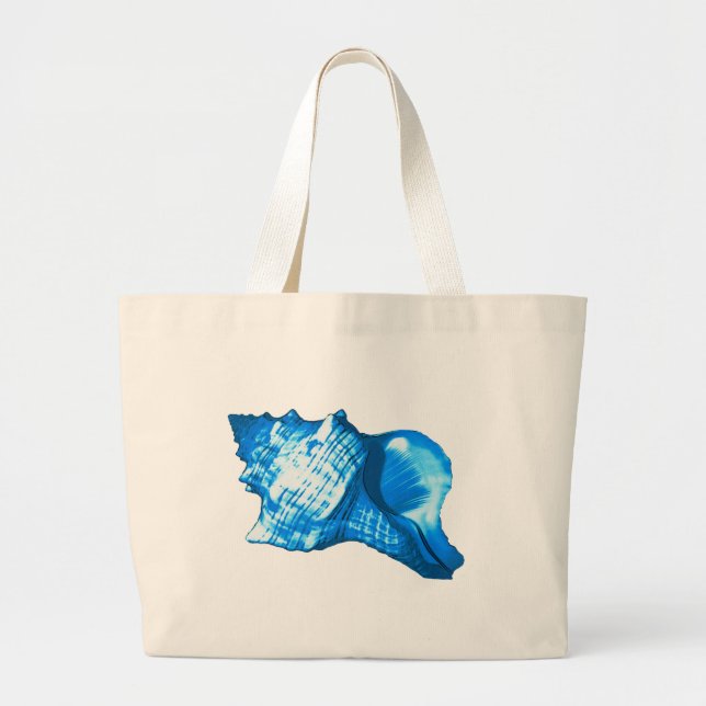 Bolsa Tote Grande Esboço da concha - cobalto e azul-céu (Frente)