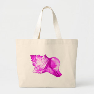 Bolsa Tote Grande Esboço da concha - tons de orquídea e branco