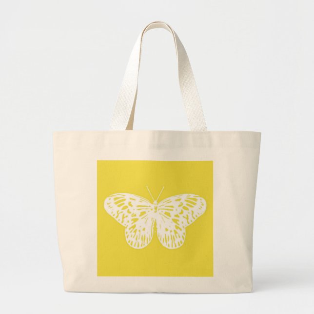 Bolsa Tote Grande Esboço de borboleta, ouro de mostarda e branco (Frente)