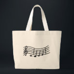 Bolsa Tote Grande Escala de Música Onda e Notas Sacos de Tote<br><div class="desc">Escala de música preta e notas impressas numa bolsa de canvas. Pode personalizá-lo com seu nome ou classe,  ou sua própria declaração "Eu amo música". Obrigado por comprar em CherylsArt no Zazzle.</div>