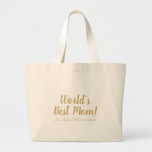 Bolsa Tote Grande Escrito personalizado em ouro da Melhor Mãe, bonit
