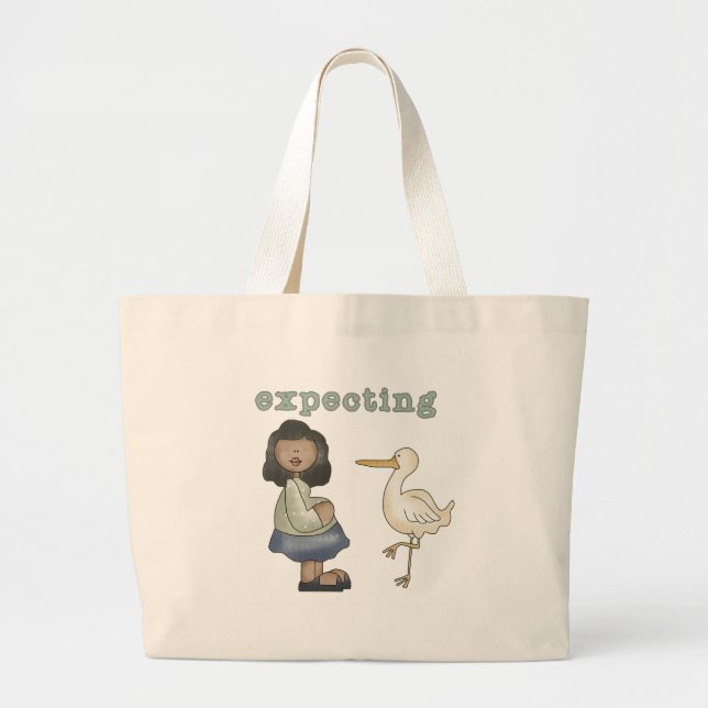 Bolsa Tote Grande Esperando - Mãe Afro-Americana para Ser e Stork (Frente)