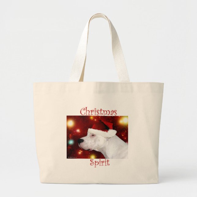 Bolsa Tote Grande Espírito de Natal do Dogo Argentino (Frente)