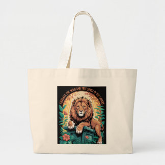 Bolsa Tote Grande Espírito Safari Leão Majestoso com Selva Floral