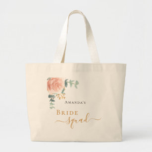 Bolsa Tote Grande Esquadrão da noiva em rose gold com flores e eucal