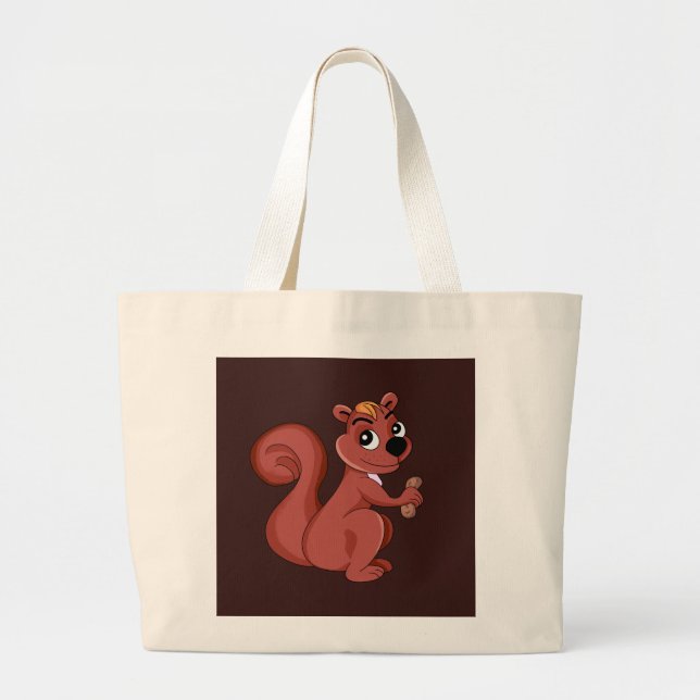 Bolsa Tote Grande Esquilo de desenho animado bonito com amendoim (Frente)