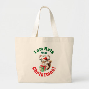 Bolsa Tote Grande Esquilo de Natal com Barras de Luz