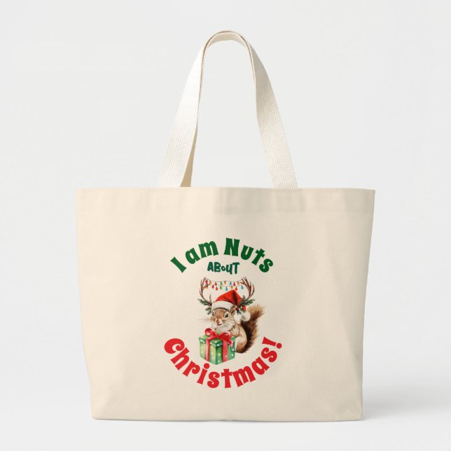 Bolsa Tote Grande Esquilo de Natal com Barras de Luz (Frente)