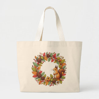 Bolsa Tote Grande Esquilo Feliz nas folhas do outono