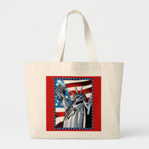 Bolsa Tote Grande Estátua da liberdade e bandeira americana