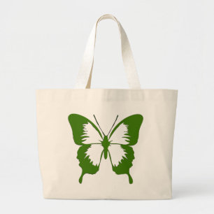 Bolsa Tote Grande Estêncis verdes da borboleta
