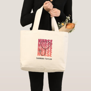 Bolsa Tote Grande Estetoscópio de Enfermeira Rosa Fofo RN 