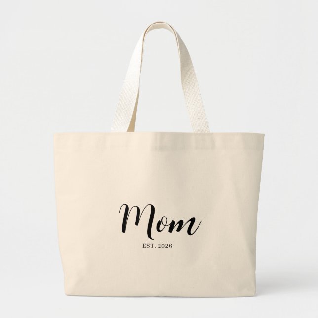 Bolsa Tote Grande Estilo de Texto Moderno Data Estabelecida Mamãe Pe (Frente)