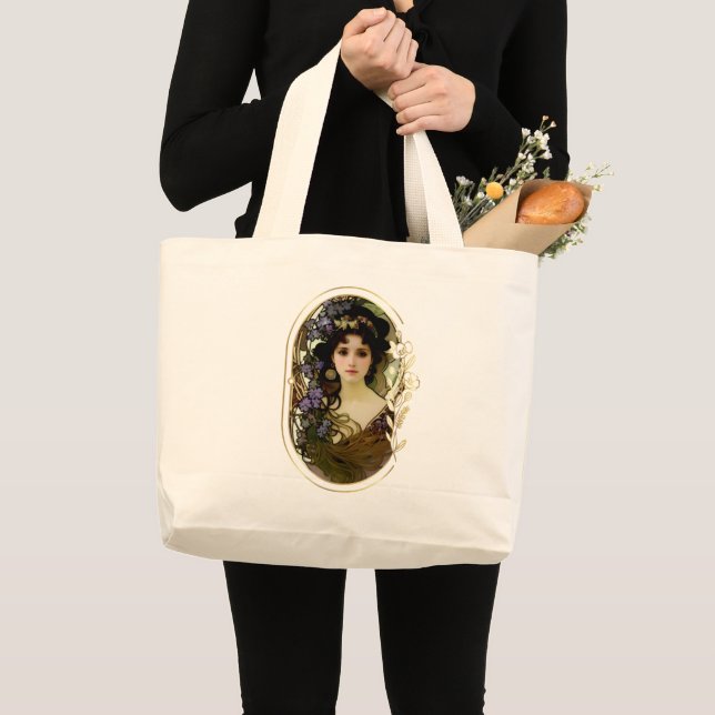 Bolsa Tote Grande Estilo Elegante Mucha Retrato de uma Bela Mulher (Frente (produto))