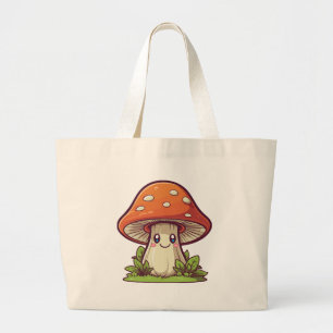 Bolsa Tote Grande Estilo kawaii fofo, coleta de cogumelos