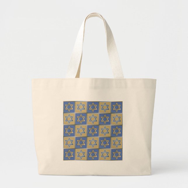 Bolsa Tote Grande Estrela Azul Dourada de David Art Panels (Frente)