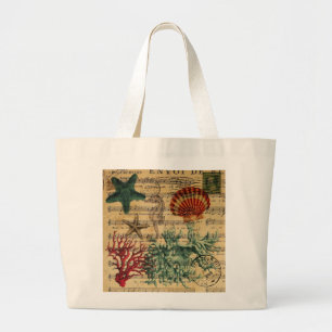 Bolsa Tote Grande estrela do mar coral litoral tropical romântica d