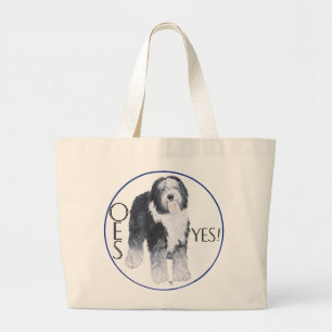 Bolsa Tote Grande Estudo da Cabeça do Cão de Pastoreiro Inglês Antig