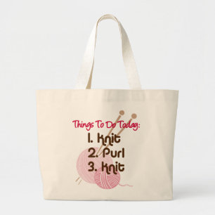 Bolsa Tote Grande Etiqueta de tricô de lista de knitters a fazer