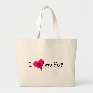 Bolsa Tote Grande Eu adoro a minha citação com pata impressa no cora