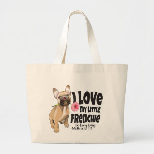 Bolsa Tote Grande Eu adoro o meu pequeno francês - Buldogue francês