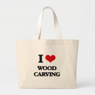 Bolsa Tote Grande Eu amo a cinzeladura de madeira