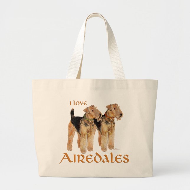 Bolsa Tote Grande Eu Amo Airedales (Frente)