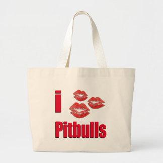 Bolsa Tote Grande Eu amo cães de Pitbull, beijos do batom loucos
