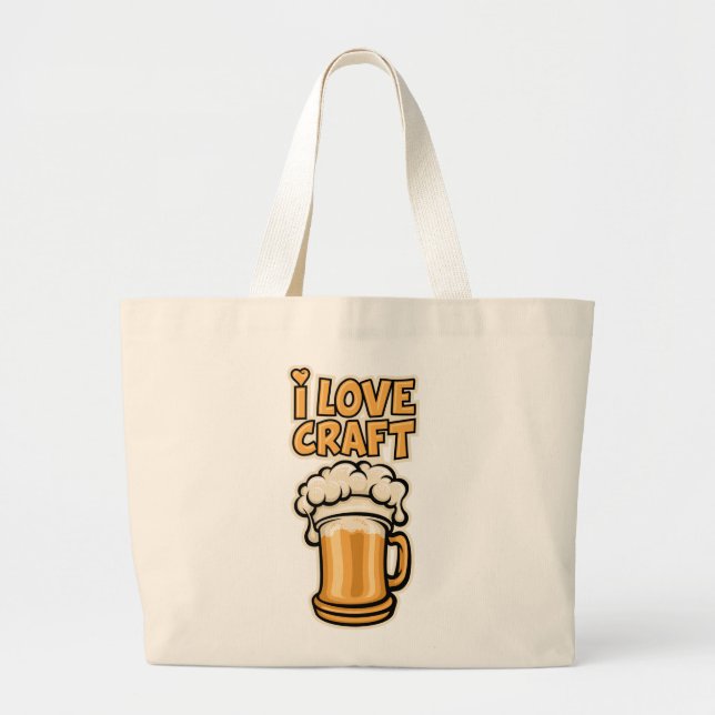 Bolsa Tote Grande Eu Amo Cerveja Artesanato (Frente)