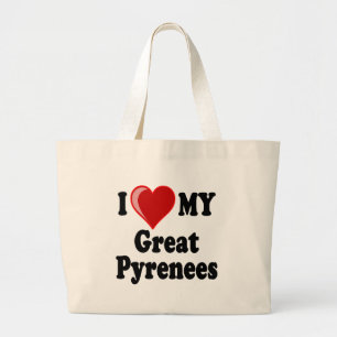 Bolsa Tote Grande Eu amo (coração) meu cão de grandes Pyrenees