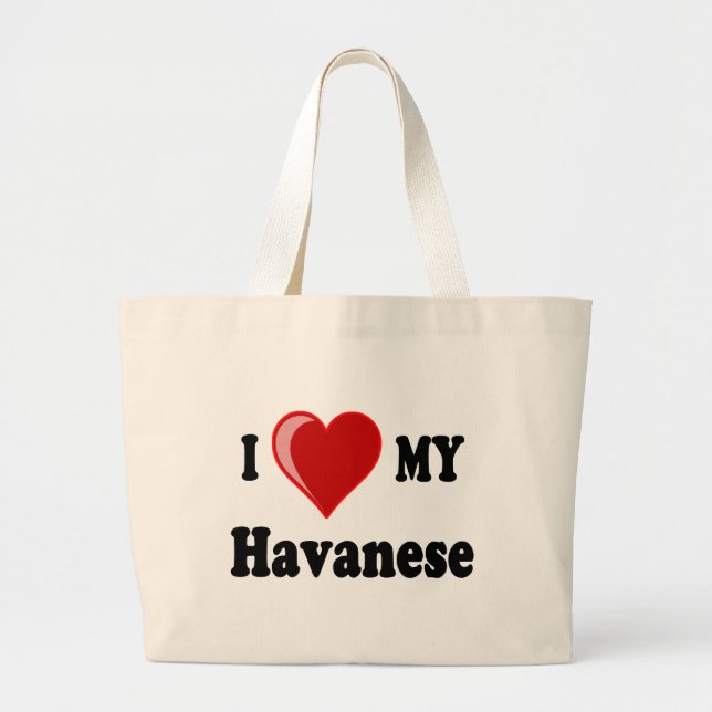 Bolsa Tote Grande Eu amo (coração) meu cão de Havanese (Frente)