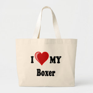Bolsa Tote Grande Eu amo (coração) meu cão do pugilista