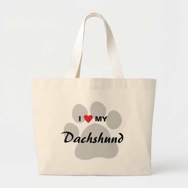 Bolsa Tote Grande Eu amo (coração) meu Dachshund Pawprint (Frente)