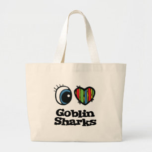 Bolsa Tote Grande Eu Amo (Coração) Tubarões-Goblin