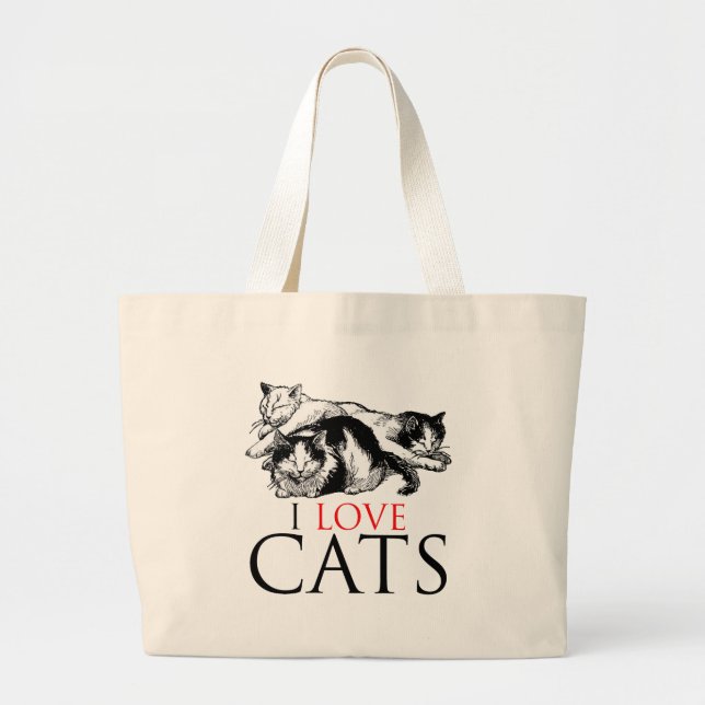 Bolsa Tote Grande Eu amo gatos (Frente)