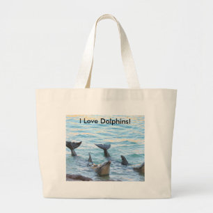 Bolsa Tote Grande Eu amo golfinhos! Foto do golfinho