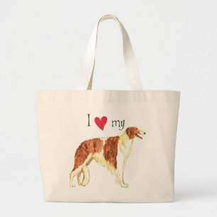 Bolsa Tote Grande Eu amo meu Borzoi