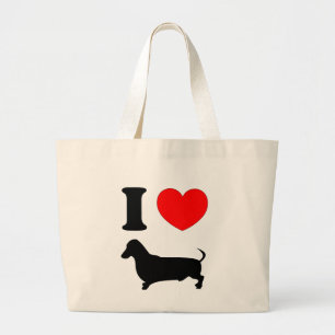 Bolsa Tote Grande Eu Amo Meu Cachorro Salsicha Coração Vermelho Dach
